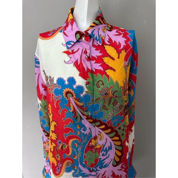 ETRO MULTI-COLOURED PAISLEY PRINT SILK SHIRT US 6 $1150 - Picture 8 of 10